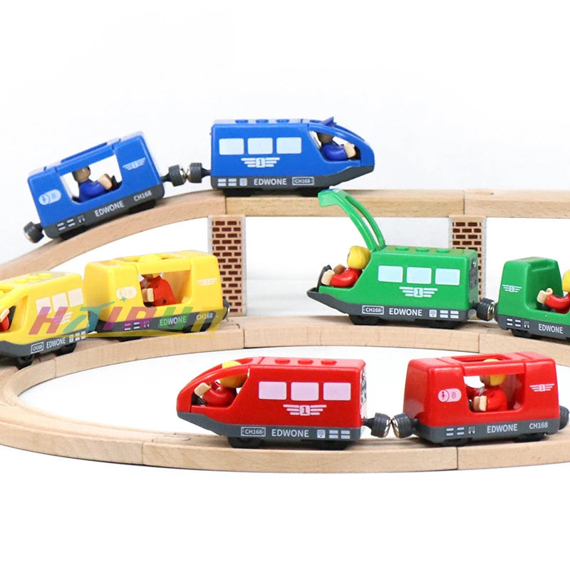 Magnetic Electric Train  with Little Doll Diecast Slot Toy Railway Wood Track Compatible Locomotive Electric Rail Train for Kid