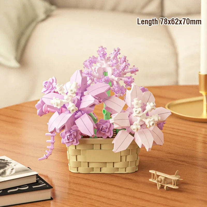 DIY MOC Potted Rose Sunflower Plants Succulents Bonsai Tree Gardens Romantic Building Blocks Model Bricks Kid Sets Kits Toy Girl
