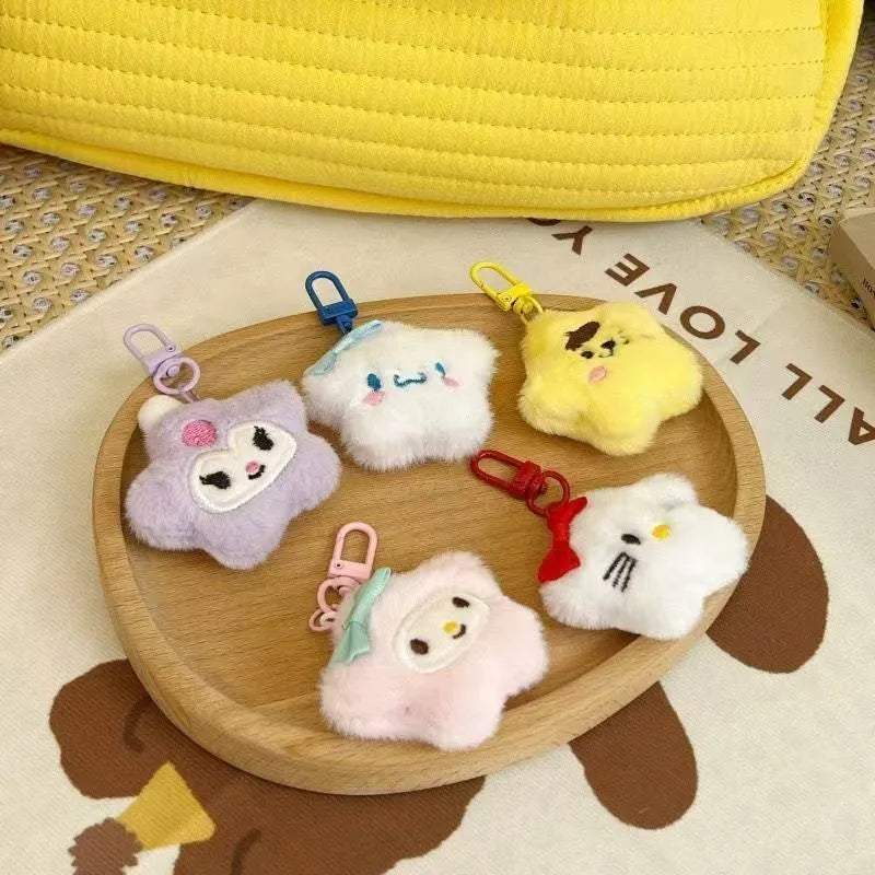 Storage Bag Pendant Cute Sanrio Cartoon Little Star Jade Gui Plush Pendant Star Hello Kitty Kuromi Clothing Accessories Keychain