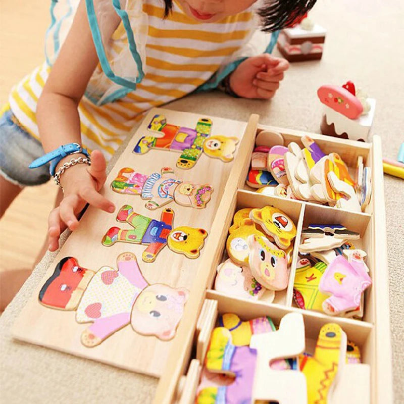 Elephant Bear Change Clothes Children's Early Education Wooden Jigsaw Puzzle Dressing Game Baby Puzzle Toys For Children Gift