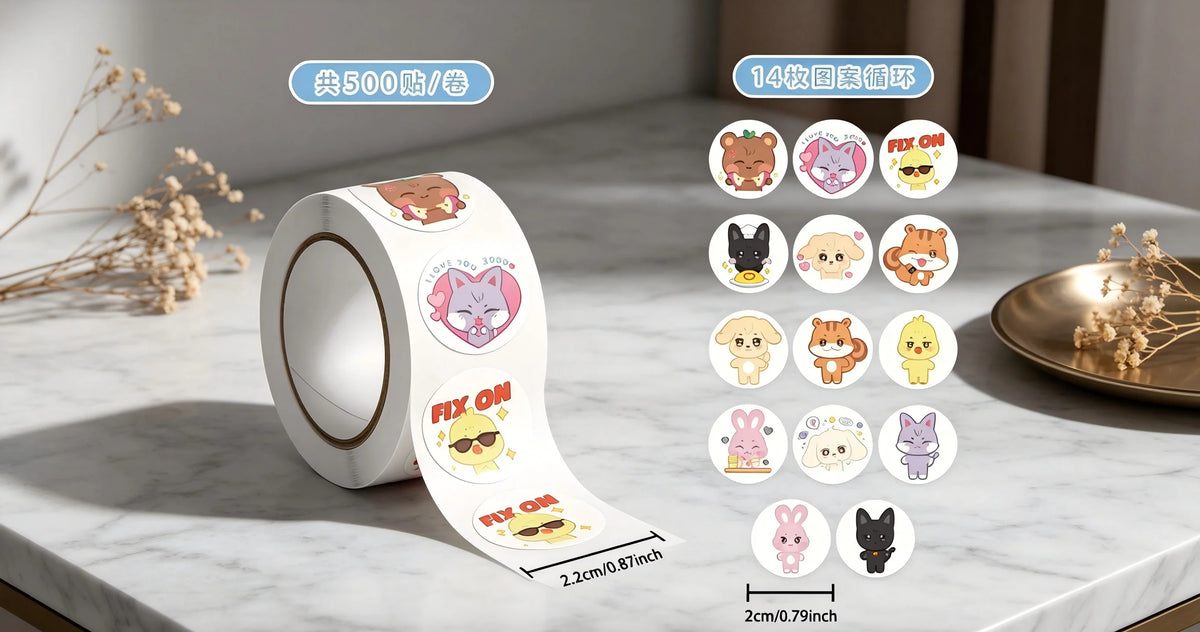 Kpop ateez roll stickers 500 sheets cute cartoon idol fans concert supports DIY phone cases,water bottles,bags,and gifts