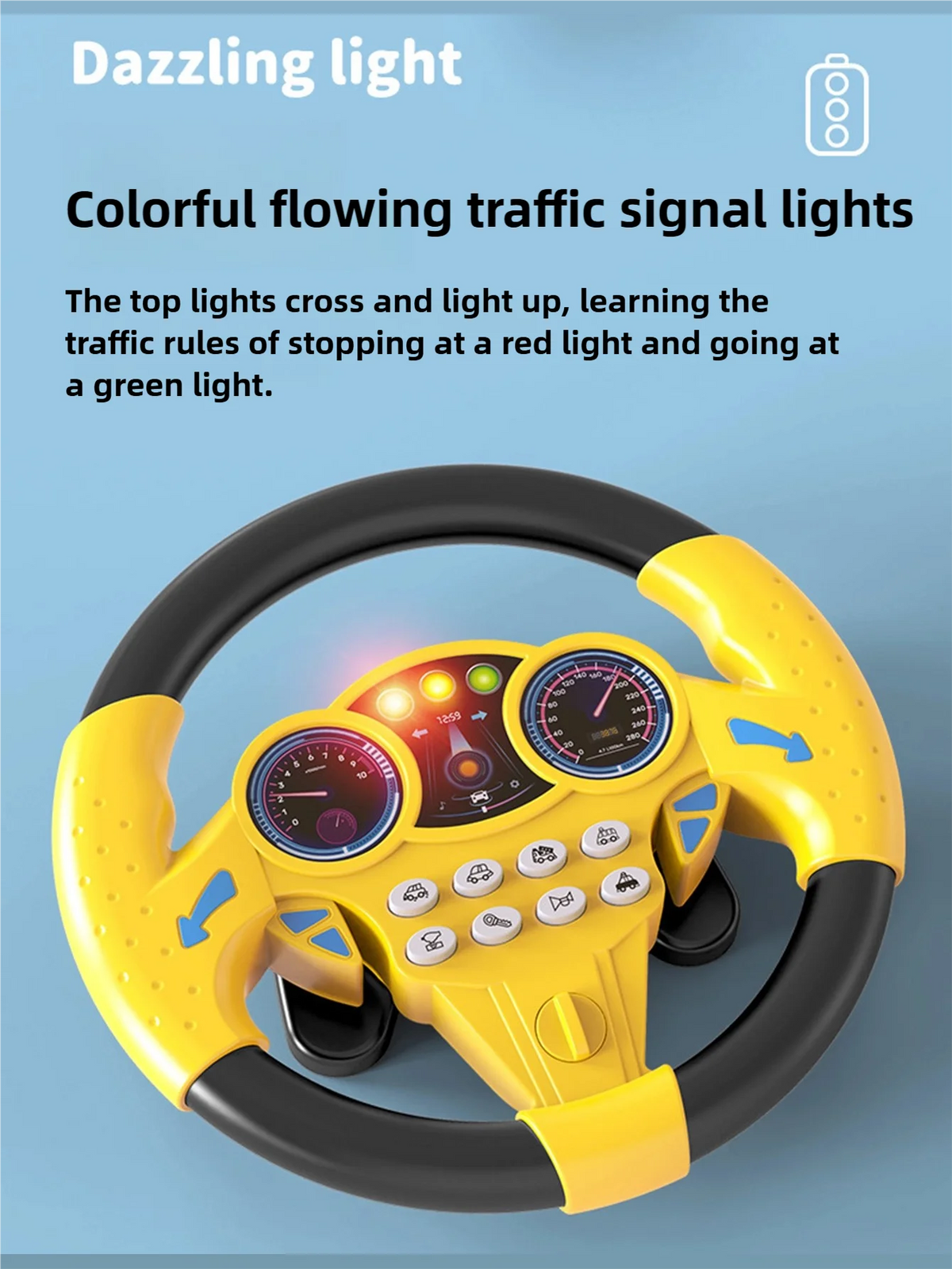 Children's Steering Wheel Toy, Simulated Co-Pilot 360-Degree Rotating Music Steering Wheel, Educational Enlightenment Toy