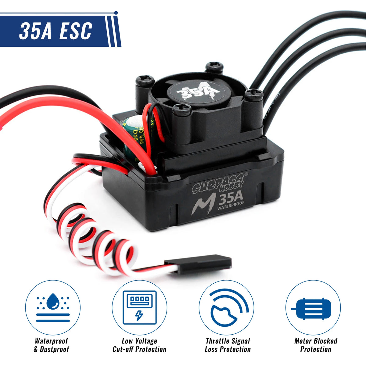 Surpass Hobby 2430 5800KV Brushless Motor with 35A Waterproof ESC Combo, Sensorless Motor ESC Upgrade for 1/18 1/16 1/14 RC Cars & Trucks