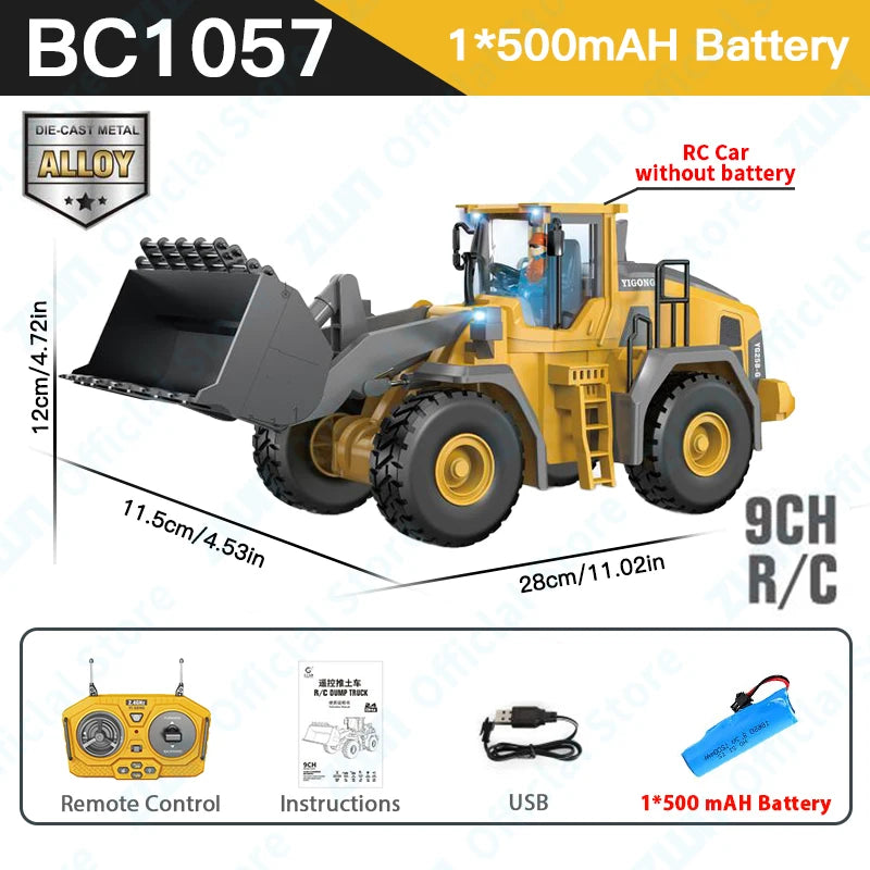 ZWN 2.4G Remote Control Excavator Dump Truck RC Model Car Toy Professional Alloy Plastic Simulation Construction Vehicle for Kid