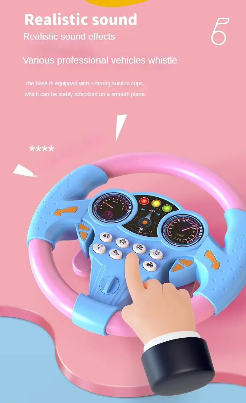 Kids Steering Wheel Toy - Backseat Pretend Play with Lights & Music - Fun Preschool Driving Simulator Gift for Toddlers