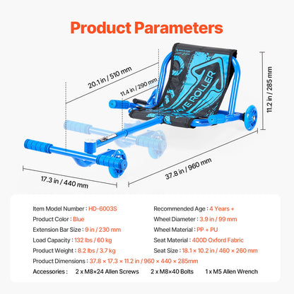 SucceBuy 132 lbs Ride on Scooter Swing Side-to-Side Powered by Zig-Zag Motion Ride on Drifting Car for Indoor & Outdoor Sport