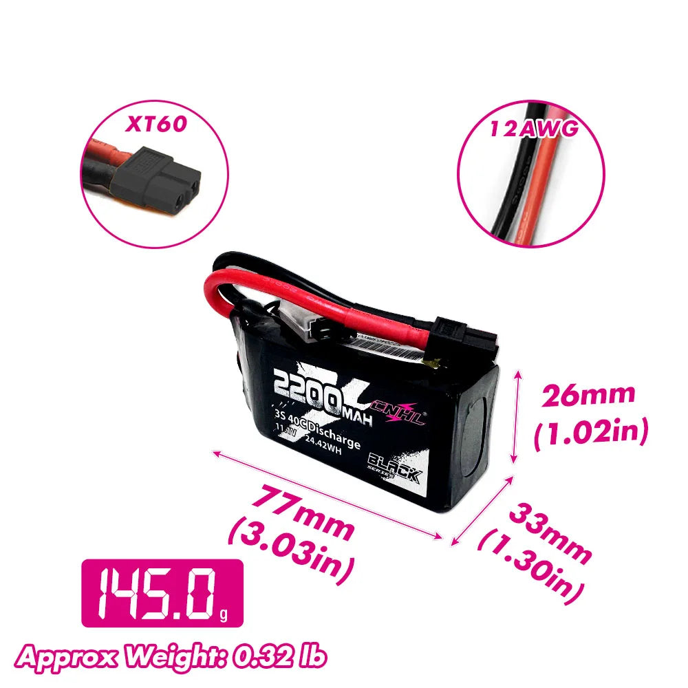 2pcs CNHL 3S Lipo Battery 40C 2200 mAh 11.1 V Short with Deans T XT60 Plug for RC Car Drone Aircraft Quadcopter Helicopter FPV