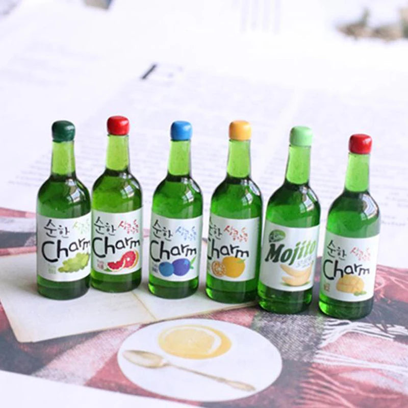 5Pcs 1:12 Dollhouse Miniature Fruit Juice Bottles Model Simulation Kitchen Drinks Model Toys For Doll House Decoration