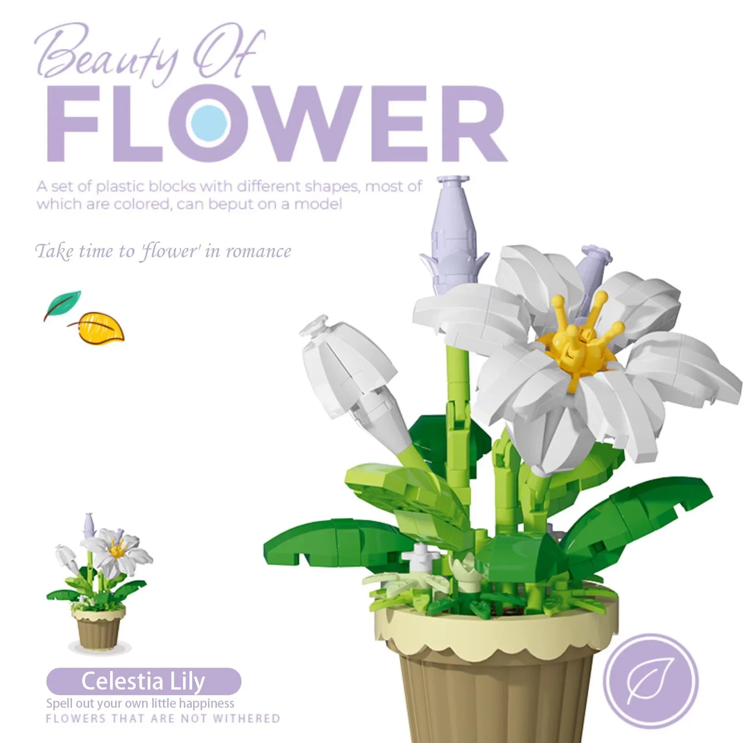 Small Particle Building Block Home Decor Series Flower Potted Plant Toys Set with Permanent Flowers Gift for Plant Arrangements