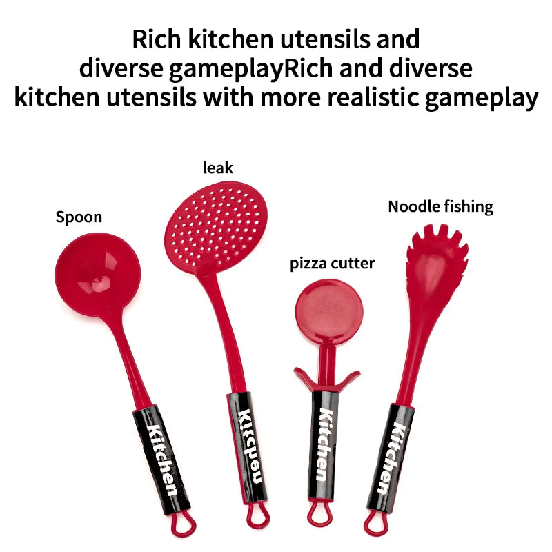 Kids Pretend Play Kitchen Toys Set Cooking Food Pots Pans Cookware Kit Toddler Girls Boys Educational Role Play Gift