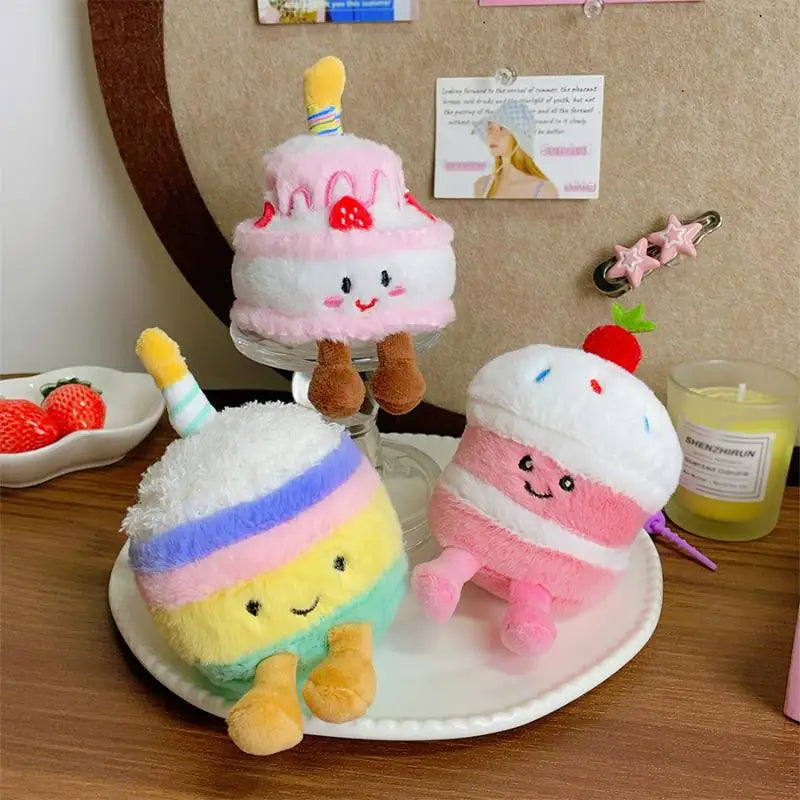 New Kawaii Cartoon Cake Plush Keychain Birthday Cake Doll Pendant Backpack Decor Accessories Toy Gifts