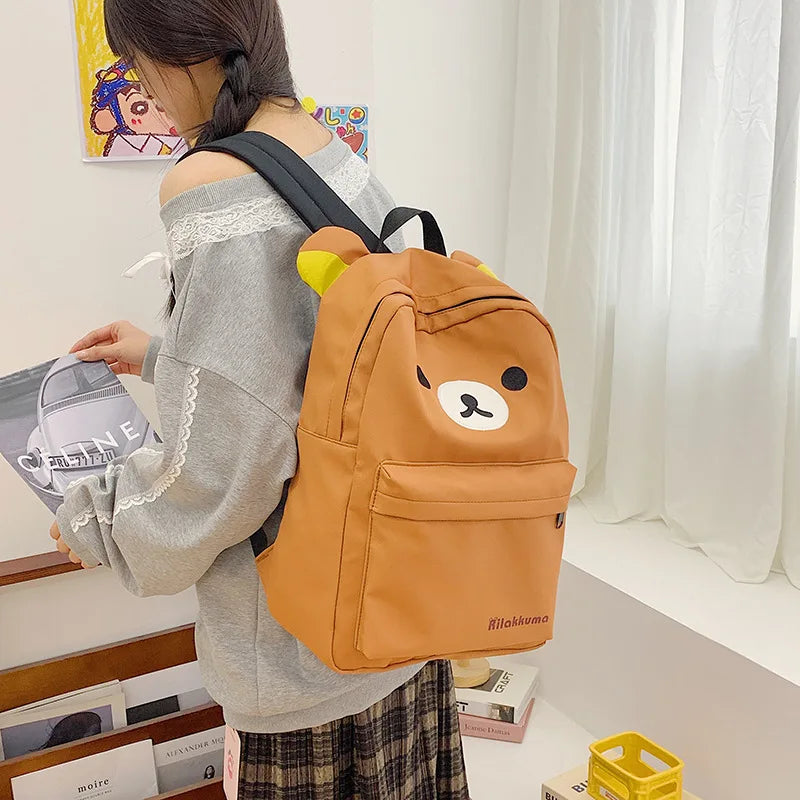 Hot Cute Bear Rilakkumas Backpack Large Capacity Anime Cartoon Backpack Stylish Student School Bag Nylon Shoulder Bags Schoolbag