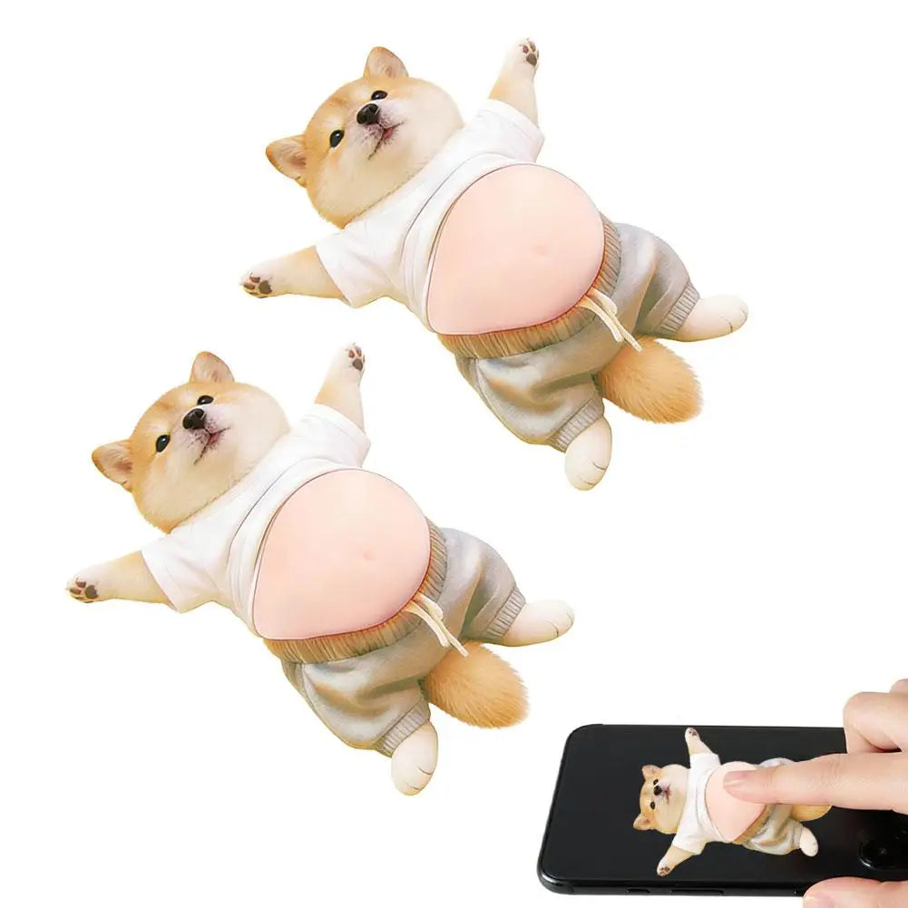 3D Shiba Inu Dog Belly Sticker, Cute Puppy in Orange Outfit with Soft Pink Background, Silicone Self-Adhesive Decal 1PCS