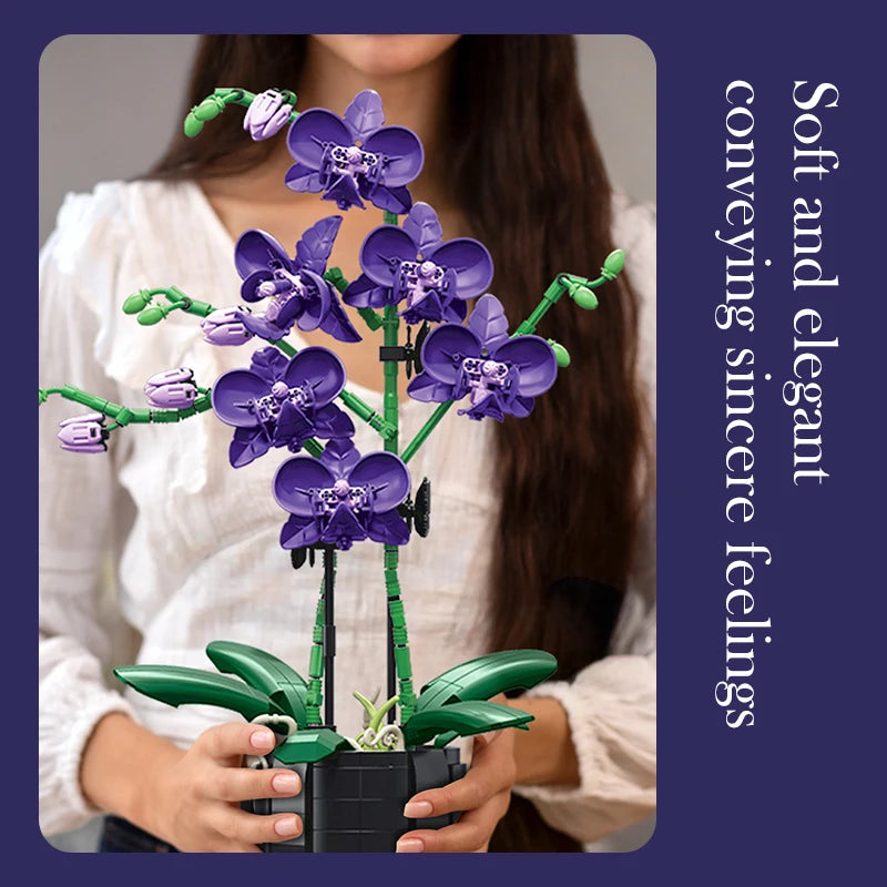 Creative Orchid Cymbidium Eternal Flowers Potted Plant Building Blocks Simulation Phalaenopsis DIY Bricks Toys Valentine's Gift