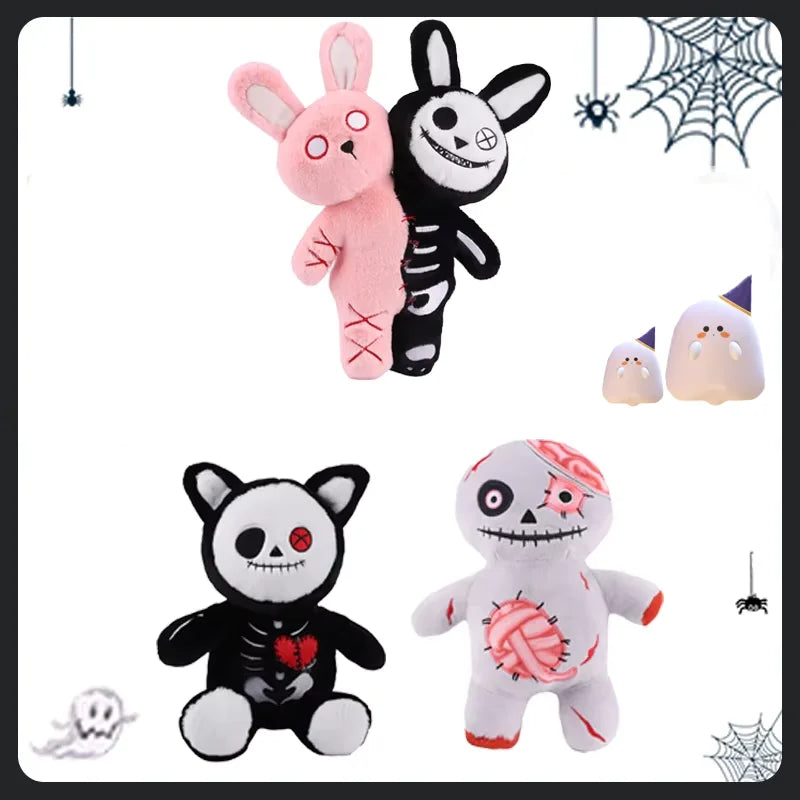 Halloween Double-headed Pumpkin Plush Toy Double Headed Skull Rabbit Horror Skull White Ghost Luminous Zombie Cat Halloween Gift