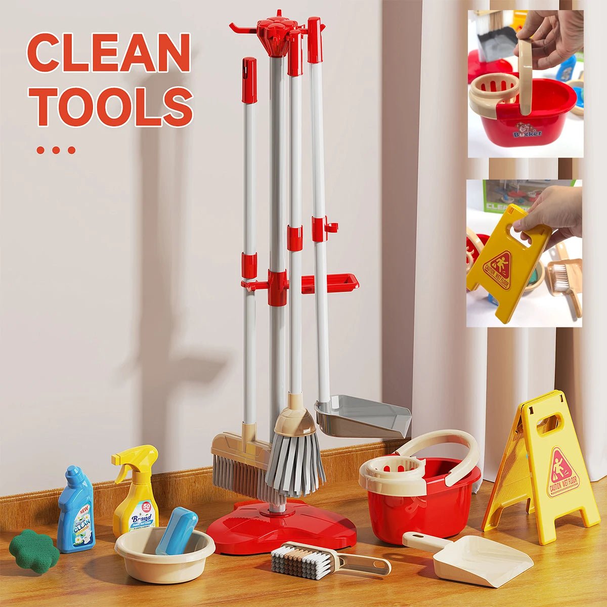 Kids Cleaning Toy Set for Toddlers Mini Broom Dustpan Mop Pretend Play Housekeeping Supplies Kits Montessori Toys Girl Boy Gifts