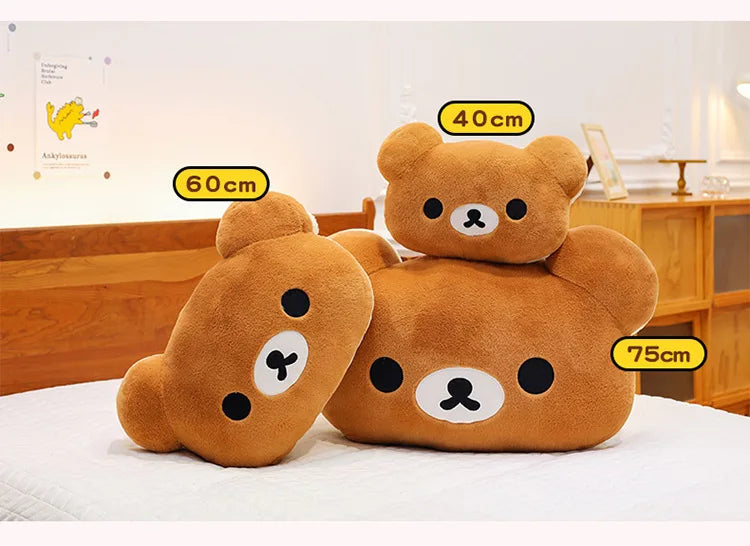 Cute Rilakkuma Big Head Plush Pillow Large Size Soft Stuffed Toy Cushion Bedroom Sofa Decor Unisex Birthday Gift For Adult
