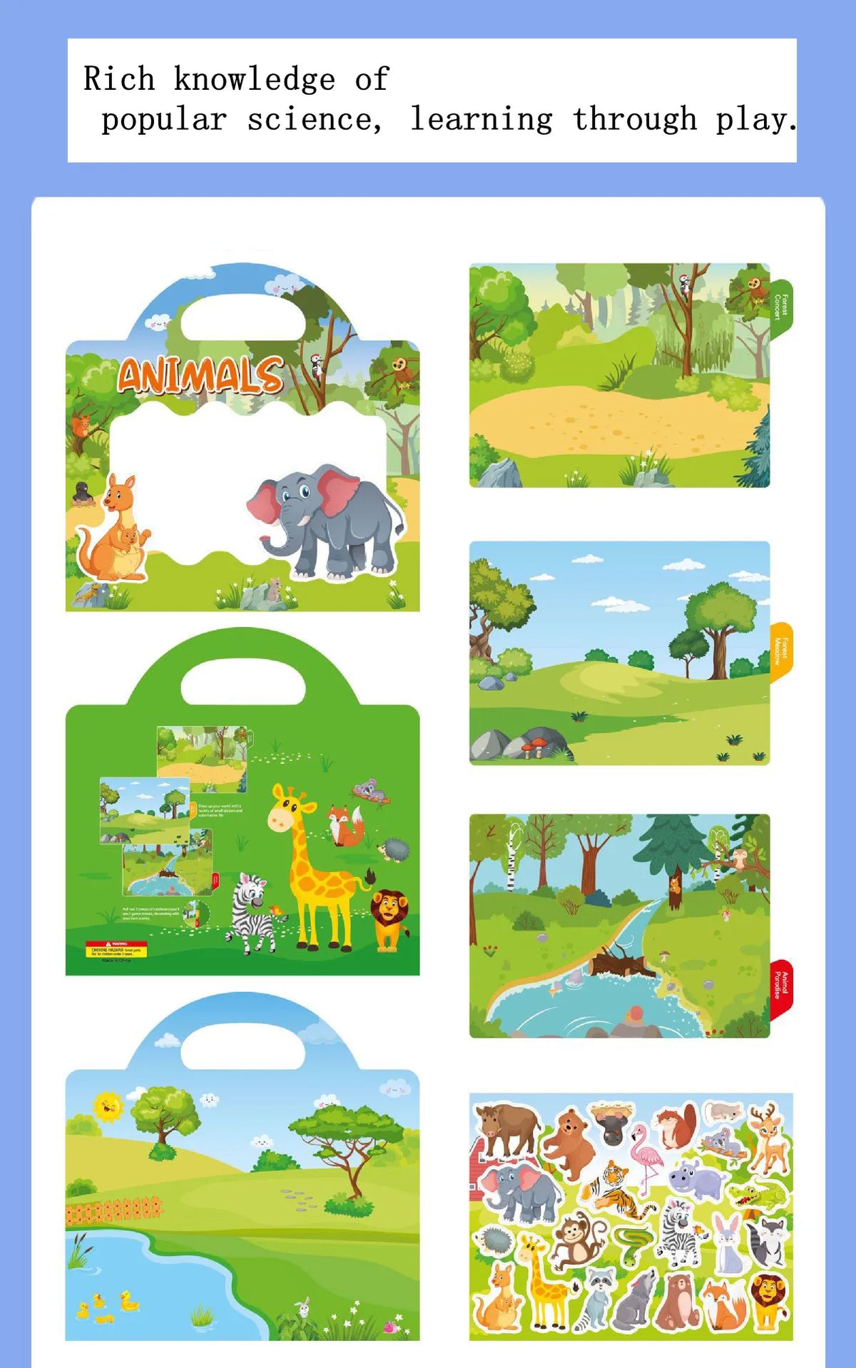 New Children Reusable Scene Cute Stickers DIY Puzzle Sticker Games Books Cartoon Animal Learning Cognition Toys For Kids Gift
