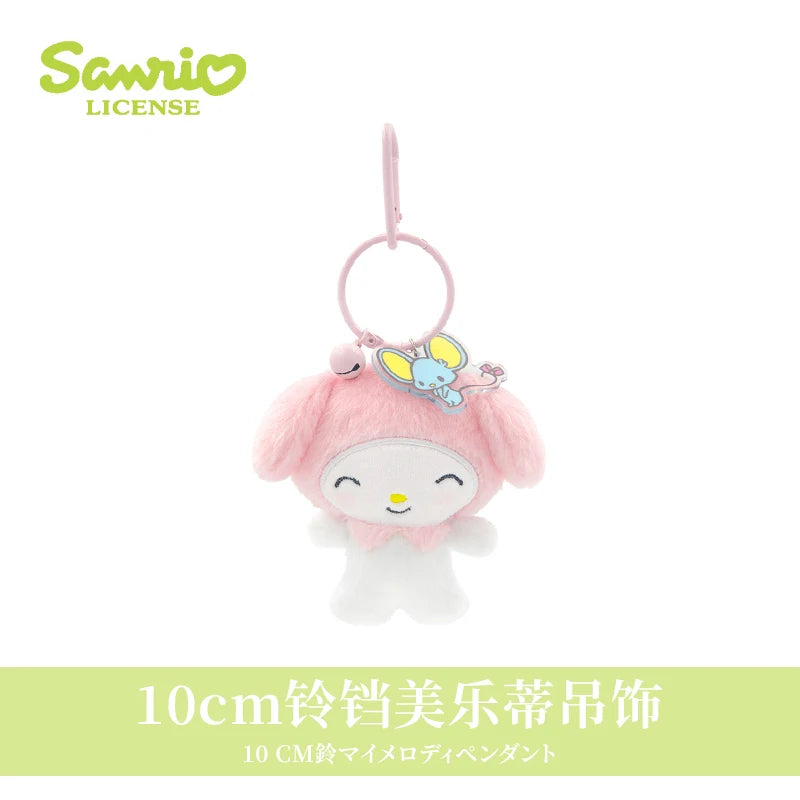 10cm Sanrio My Melody Kuromi Cinnamoroll Hello Kitty Hangyodon Purin Dog Bell Plush Toy Anime Stuffed Animals Keychains Pendant