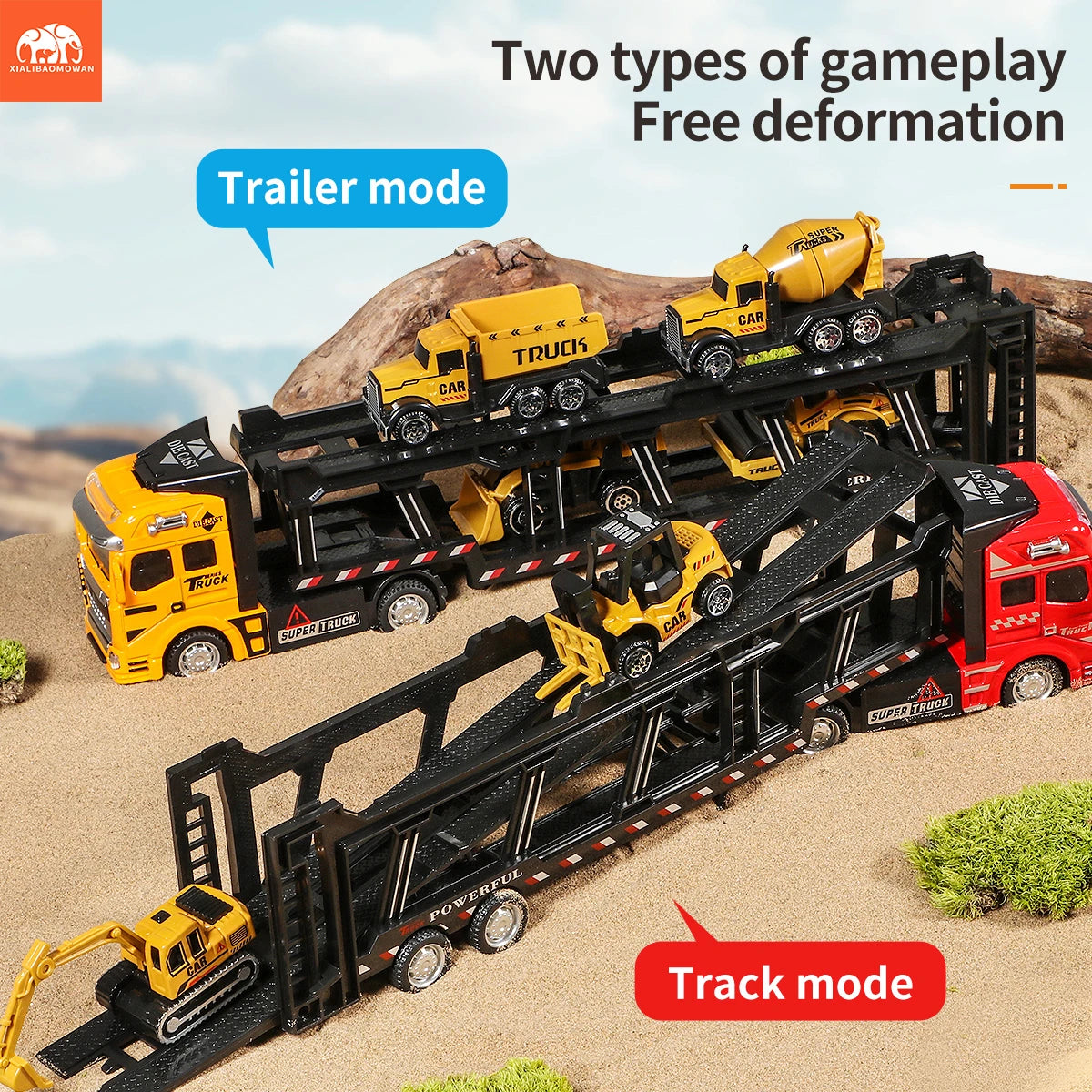 Diecast Alloy Engineering Vehicle Transporter Model Set with 6 Small Trucks - Educational Toy Set for Boys