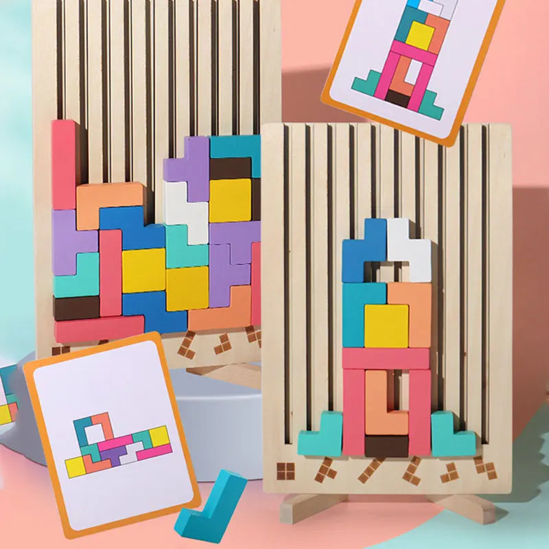 3D Wooden Puzzle, Building Blocks, Puzzle Game, Baby Logic Training Puzzle Toys, Parent-Child Interactive Games