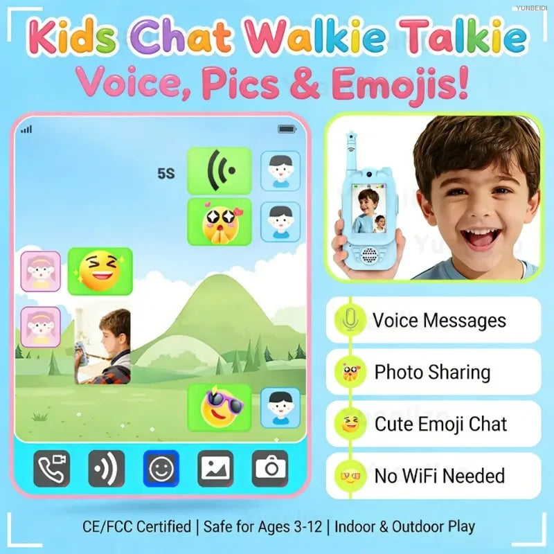 2PC Children's Video Walkie-talkie HD Walkie-talkie USB Charging Indoor Outdoor Entertainment Kids Toys Birthday Gifts Ages 3-12