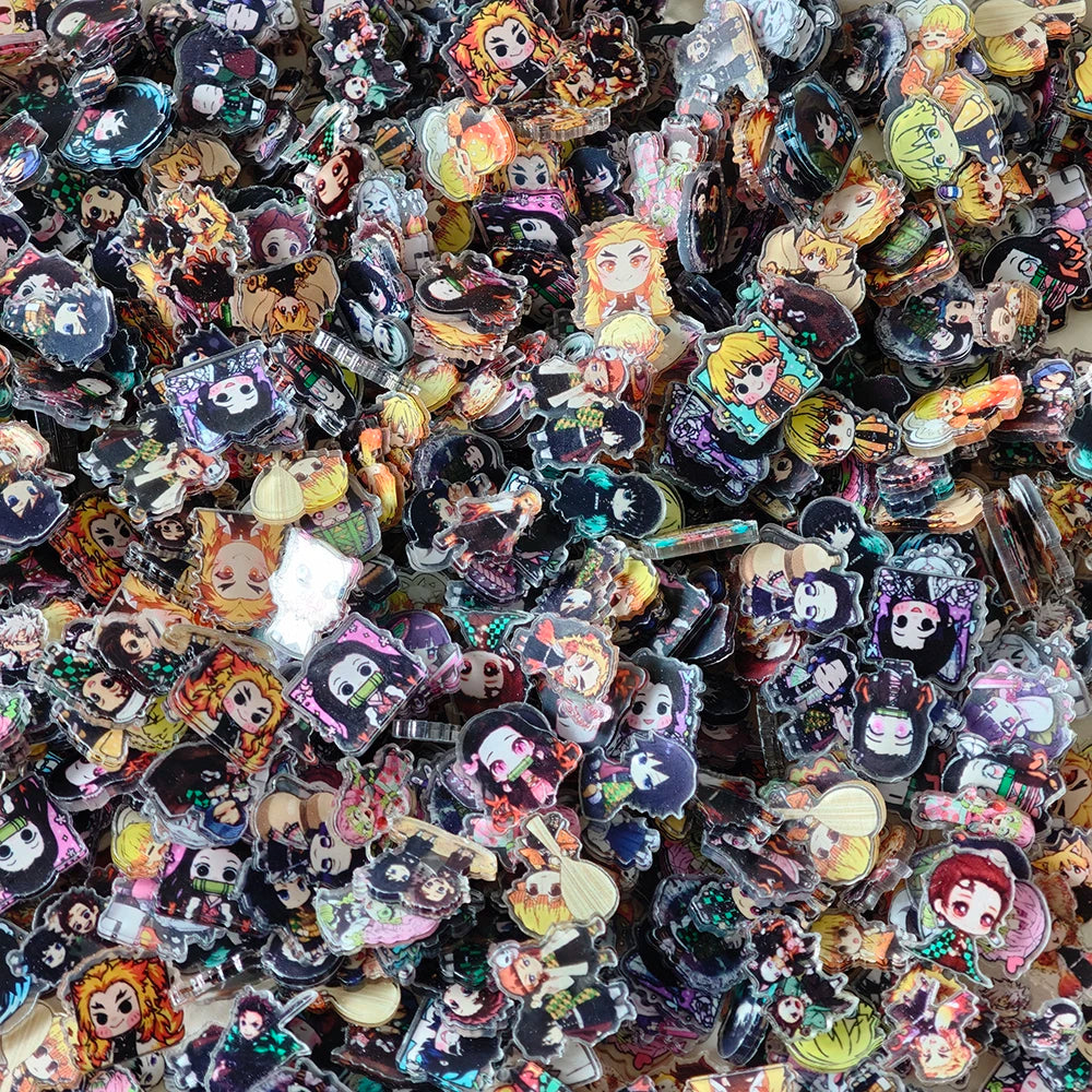50pcs/set Demon Slayer Anime Resin Accessories Cute Image Laminating Acrylic Cream Glue Phone Case Refrigerator DIY Gift Patch