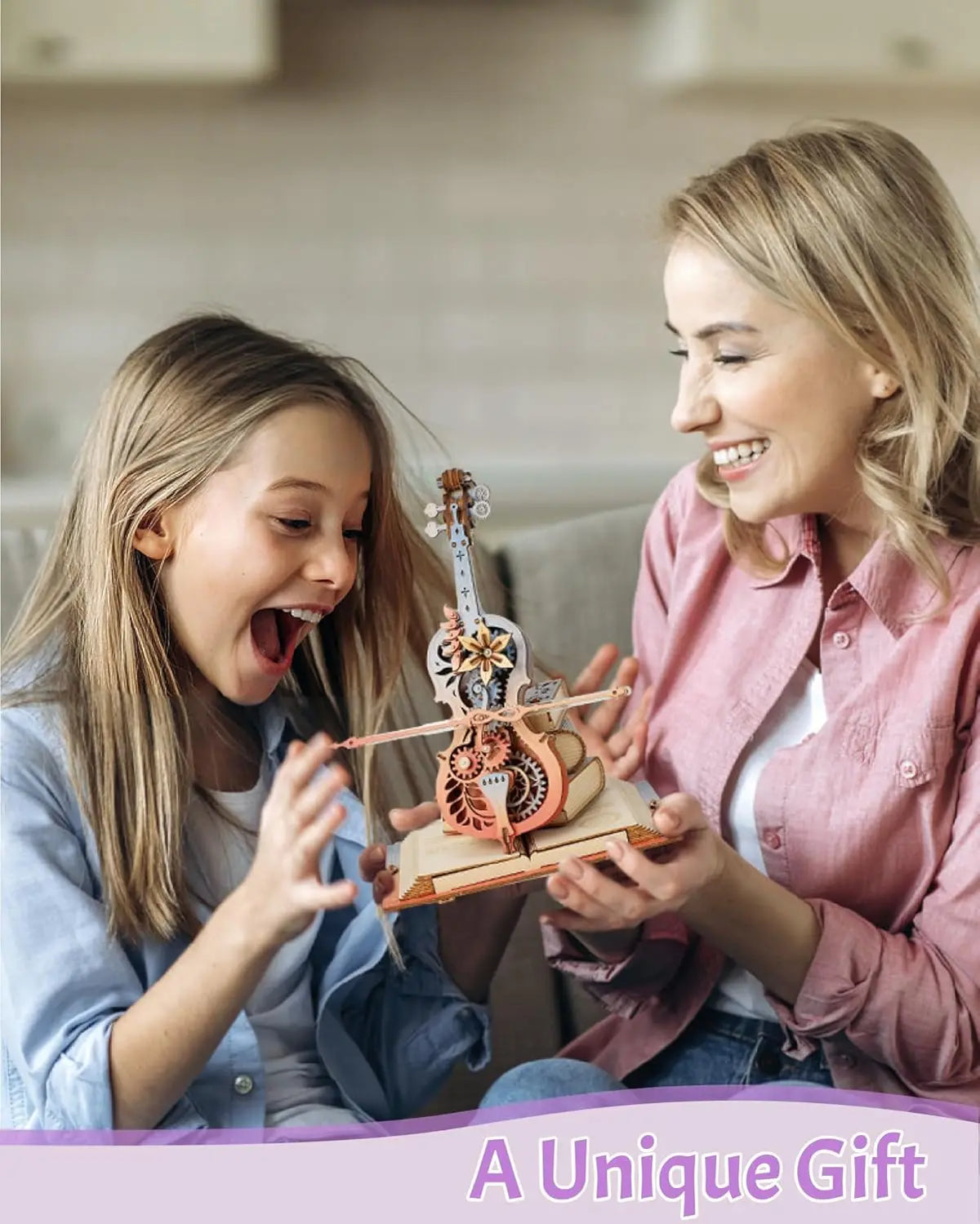 ROKR Wooden 3D Puzzle Music Box - Magic Cello Automatic Playing Mechanical Model Building Kit for Desktop Decor Holiday Gift for Adults Teens