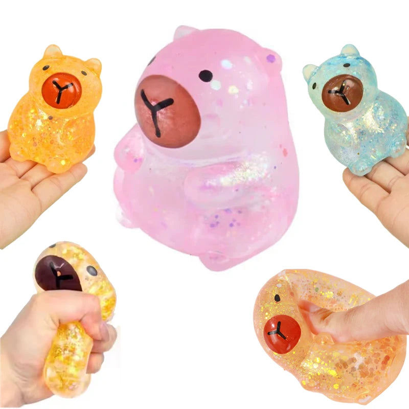 Cartoon Capybara Decompression Toy Soft Glitter Gummy Low Rebound Squishy Fidget Toy Stress Relief Tool for ADHD & Anxiety