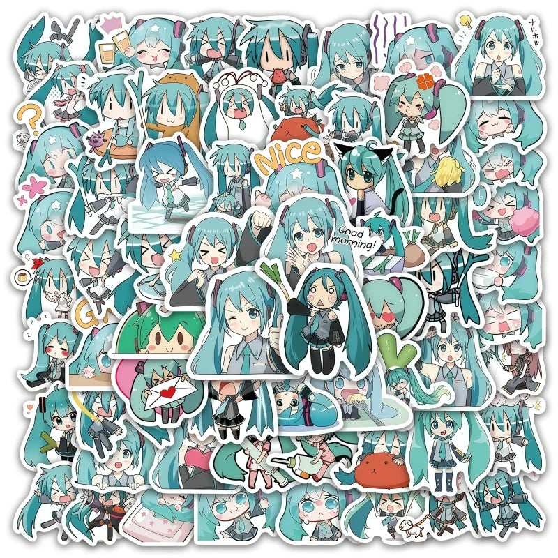 50pcs Hatsune Miku sticker pack cartoon anime VOCALOID DIY for suitcases notebooks cups waterproof stickers graffiti toys gifts