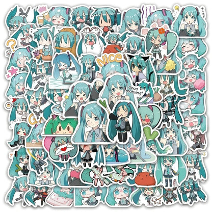 50pcs Hatsune Miku sticker pack cartoon anime VOCALOID DIY for suitcases notebooks cups waterproof stickers graffiti toys gifts