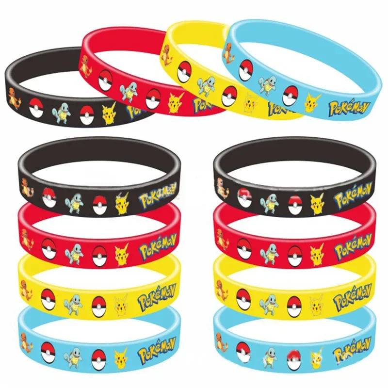 12pcs Pokemon Bracelet Anime Pikachu Charmander Children Cartoon Silicone Wristband Bracelets Party  Accessoires Cosplay Gifts