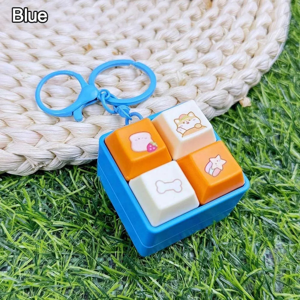 Fun Cartoon Squeeze Music New Unique Four-square Merit Key Button Keychain Couple Car Bag Key Chain & Pendant