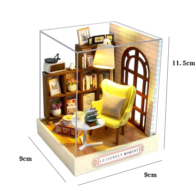 Wooden Miniature Doll House DIY Handmade Assembly Model Building Kit With Dust Cover 3D Puzzle Toys Birthday Gifts Dollhouse