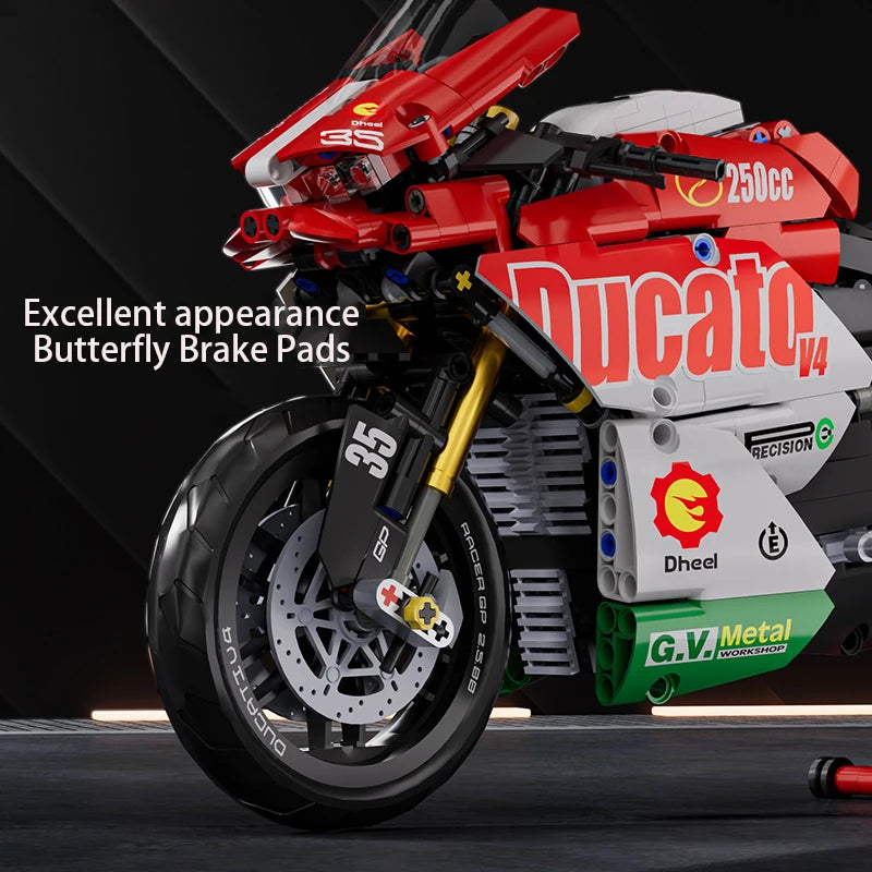 Famous V4 Motorcycle Building Blocks Set,Super Motorbike Model Kit,Technical Racing,STEM Assembled Toys Gifts For Boys And Girls