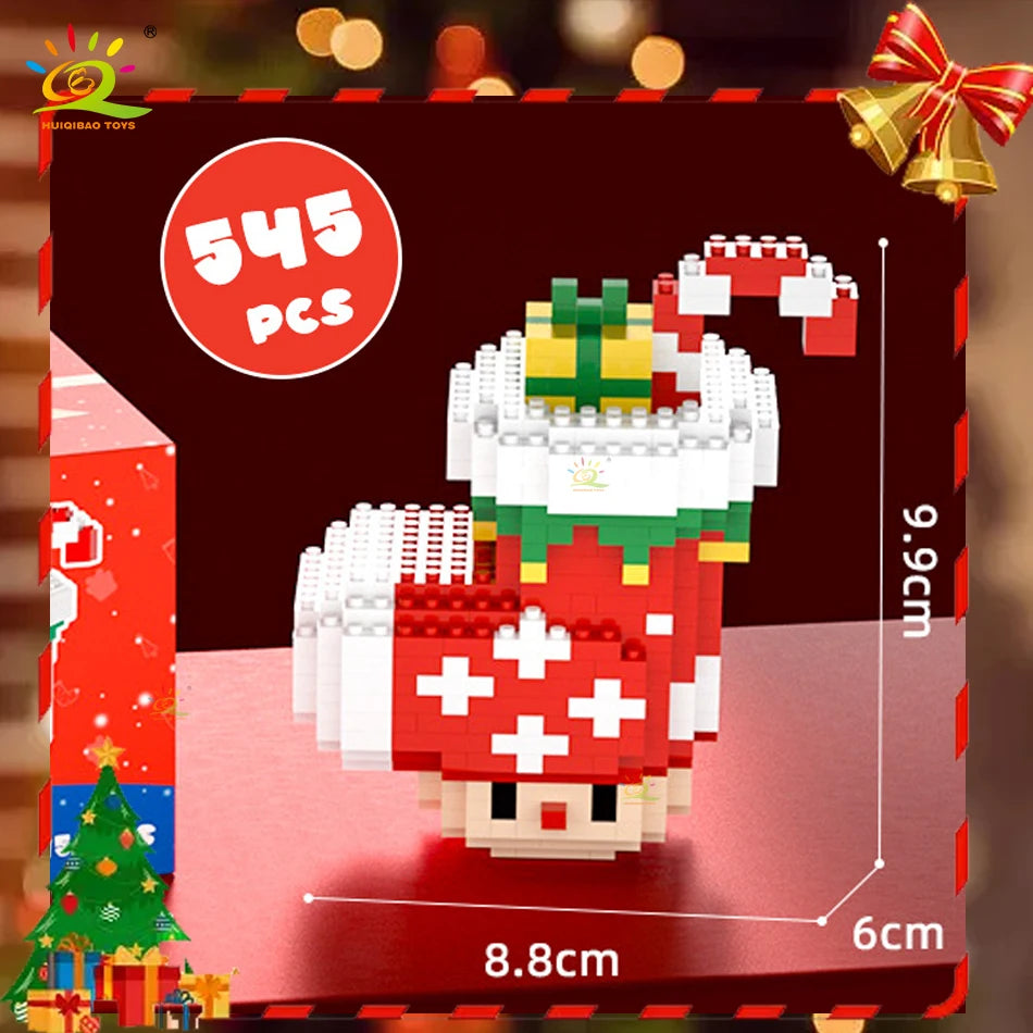 HUIQIBAO Children Mini Christmas Tree Santa Claus Model Micro Bricks Building Block DIY Snowman Elk Bricks Toys for Adult Gift