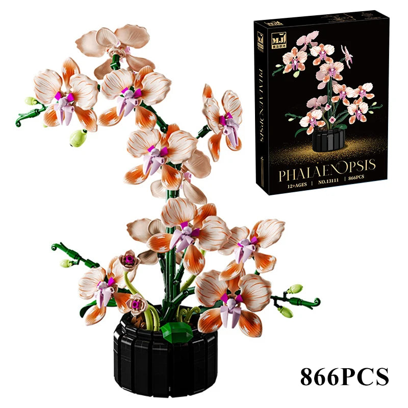 Creative Orchid Cymbidium Eternal Flowers Potted Plant Building Blocks Simulation Phalaenopsis DIY Bricks Toys Valentine's Gift