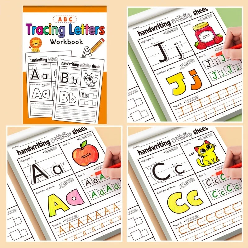 1 Children's Alphabet Practice Book, Handwriting Practice Book for Preschoolers, Alphabet Ability Development for Kindergarten, Fun Cartoon Character Learning Exercises, Mixed-Color Paper Materials, Educational Children's Boo