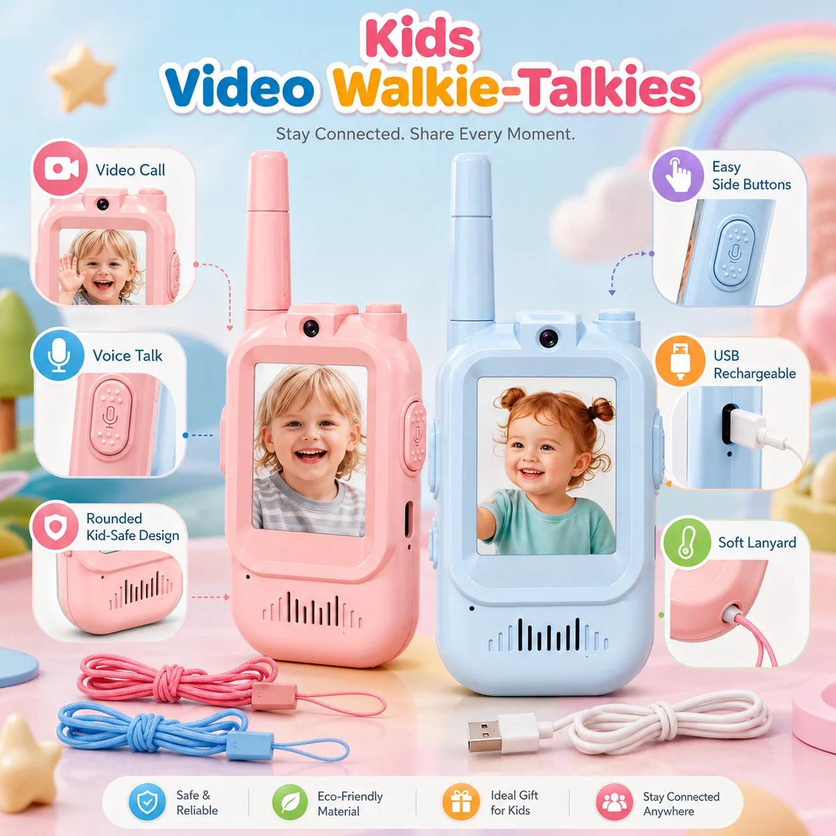 2PCS Children's Video Intercom USB Charging Indoor and Outdoor High Definition Intercom Children's Toys Birthday Gifts Ages 3-12