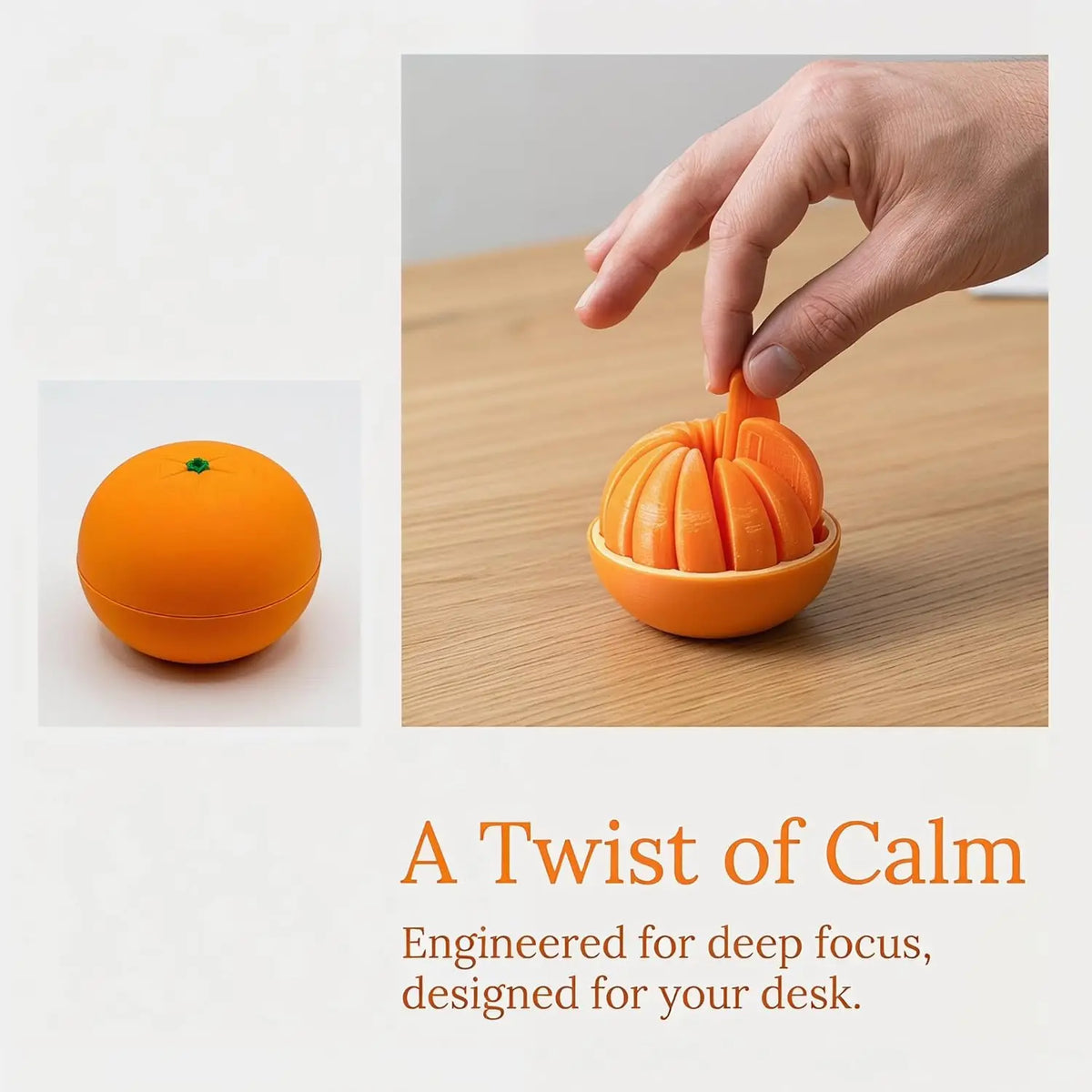 3D Printed Twisty Fidget Citrus with Smooth Rotation Realistic Orange  with Sliding Slices Desk Ornament Deformation Ball