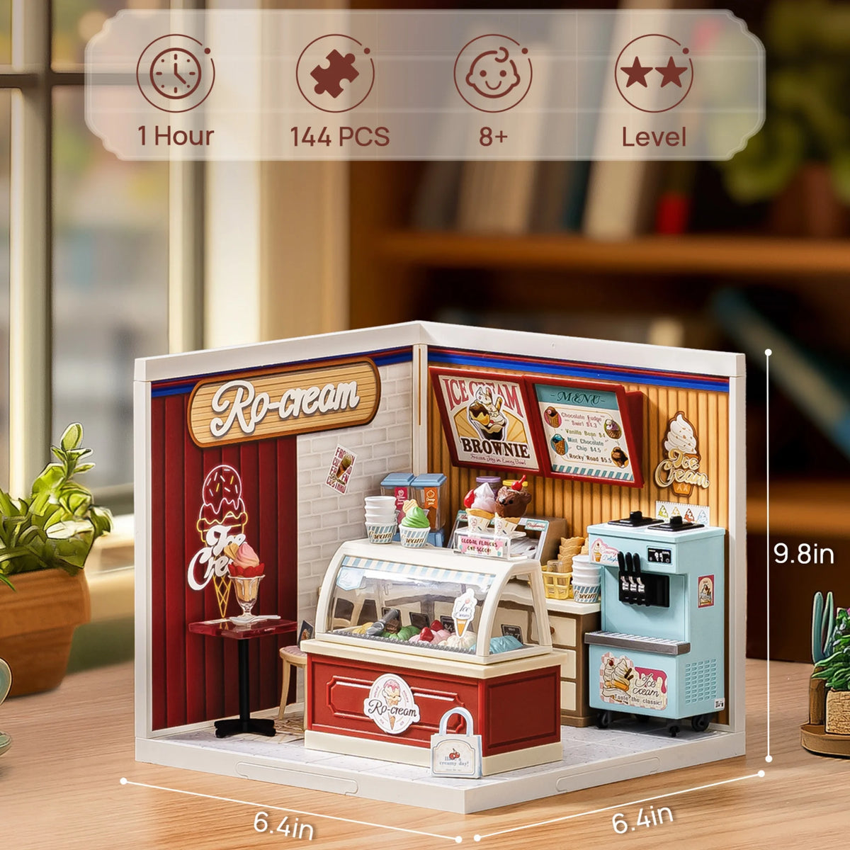 Rolife DIY Miniature House Kit Flavorful Ice Cream Super Creator Dollhouse 3D Puzzle Model Building Kit with LED for Desk Decor