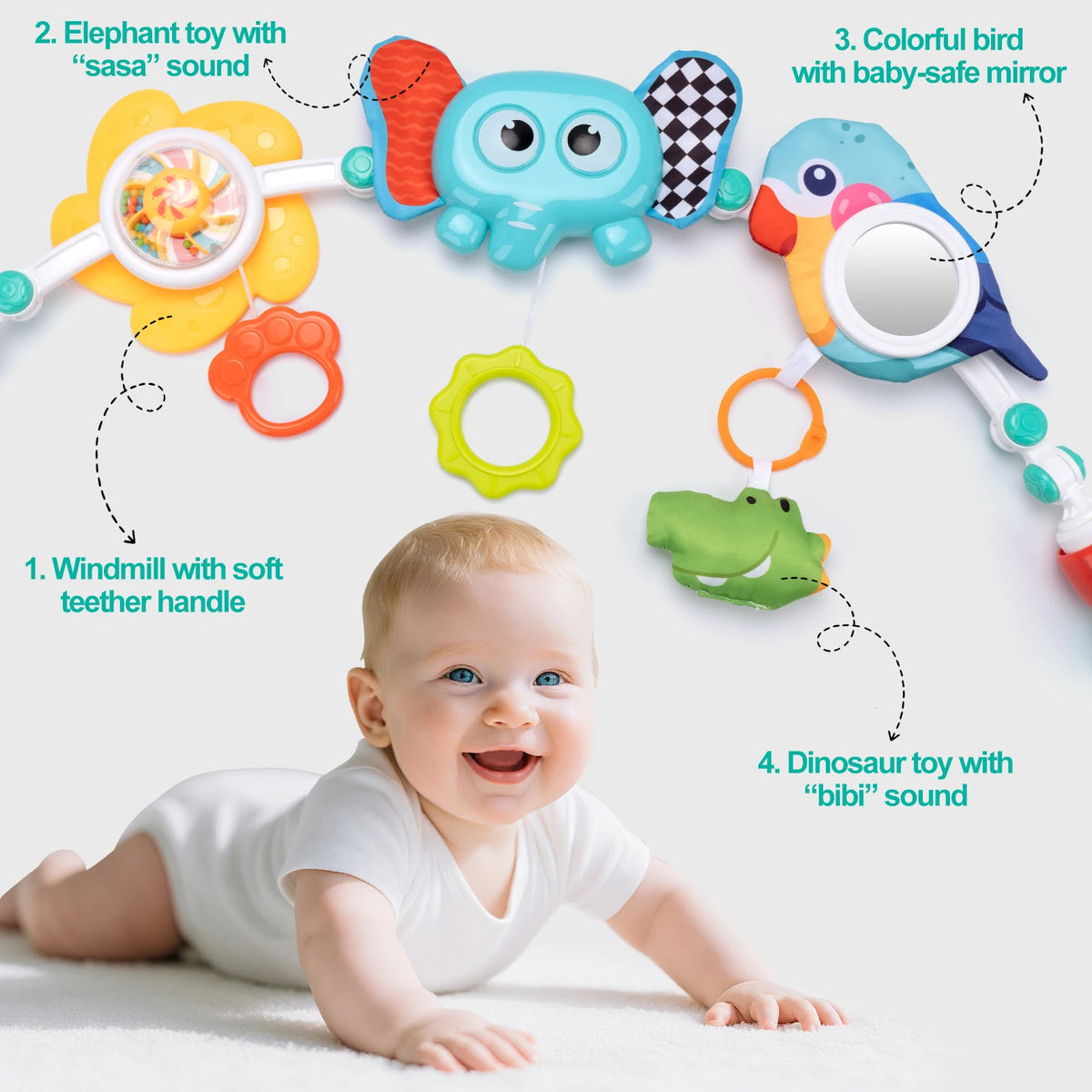 Baby Stroller Arch Toys Bouncer Toy Pram Activity Arch Toys Fine Motor Skills Toys Sensory Development Arch Baby Car Seat Toys