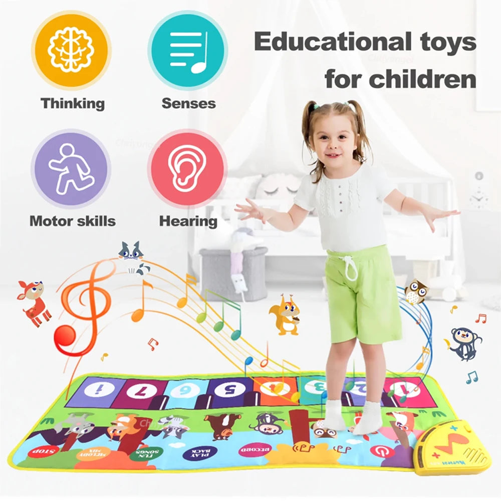 Piano Dance Mat for Kids 80*30cm Music Play Mat with Demo Songs Toddlers Floor Keyboard Musical Carpet Girl Boy Birthday Gifts