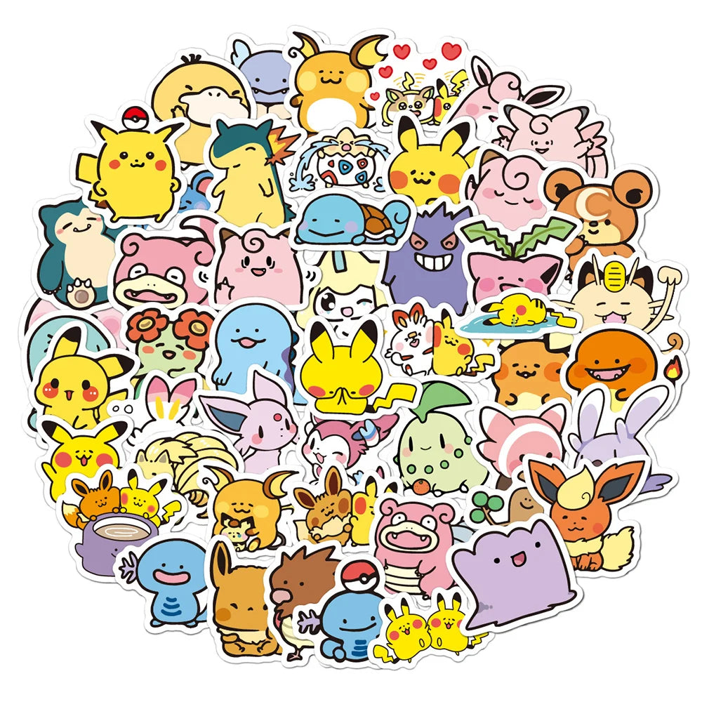 50/100pcs Cute Anime Pokemon Stickers for Kids Toys Waterproof Graffiti Laptop Motorcycle Stationery Kawaii Decoration Sticker