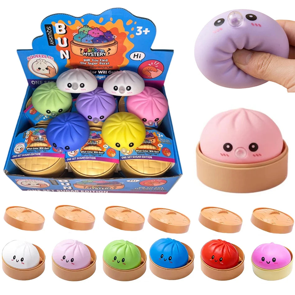 Simulation Dumpling Squishy Squeeze Fidget Toy Soft SlowRebound Stress Relief Ball with Bamboo Steamer Box Anti-Stress Toy ﻿