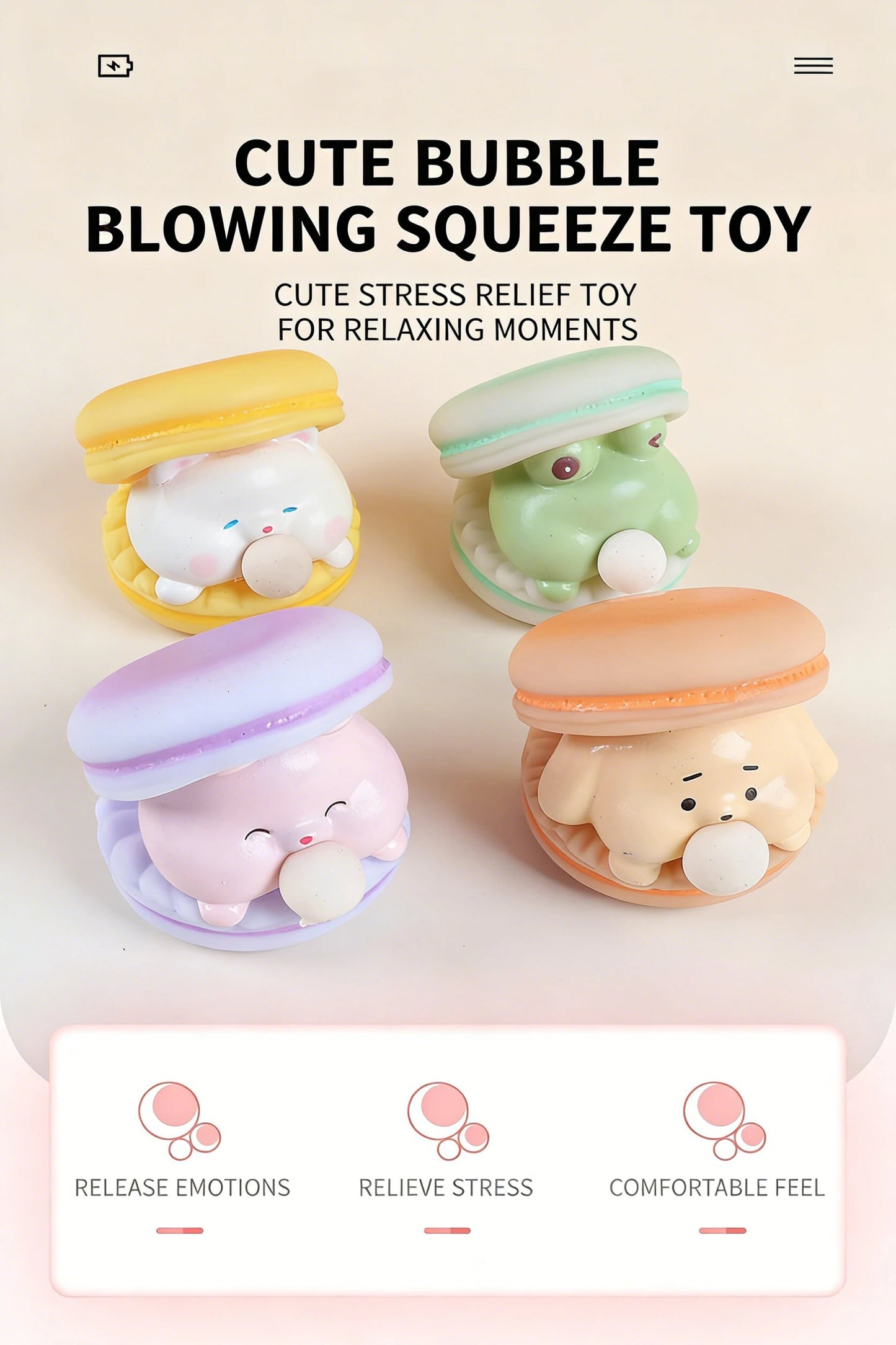 Creative Spit Bubble Burger Squishy Toy Cute Macaron Cartoon Stress Relief for Adults Office Vent Prank Desktop Decor Ornaments