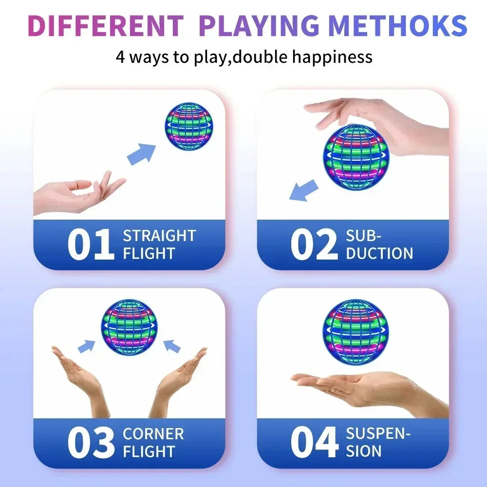 2FFlying Ball, Automatic Spinning Ball LED Dazzling Lights, Floating Magic, Fan UFO Flying Machine, Toy Gift, Game, Sports Ball