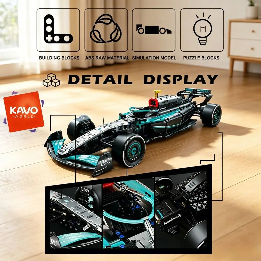 KAVOWORLD 1764PCS 1:8 Scale Supper Speed Race Car Building Blocks Large City Sport Vehicle Toy with Front Wheel Linkage Steering Simulated Cockpit STEM DIY Vehicle Model for Desktop Decor Anniversary Black Friday Gift Brick H