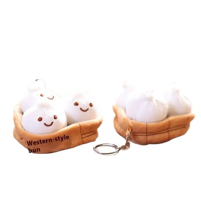 Steamed Bun Plush Keychain Cute Xiaolongbao Plush Toy Doll Bag Charm Keyring Mini Plushie Food Plush Doll Gift for Kids