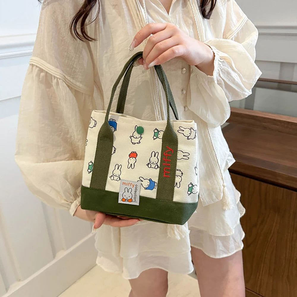 Miffy Kawaii Cartoon Rabbit Canvas Embroidery Handbag Bento Multifunctional Storage Bag Girl Gift Fashion Cute